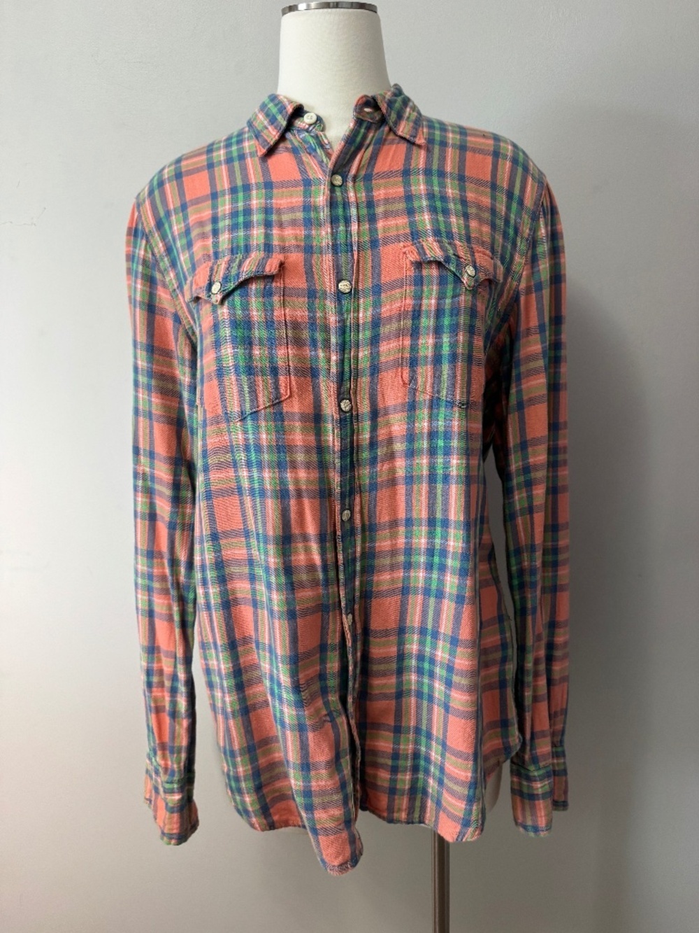 Denim & Supply Ralph Lauren Coral Multi-Plaid Button-Down Shirt